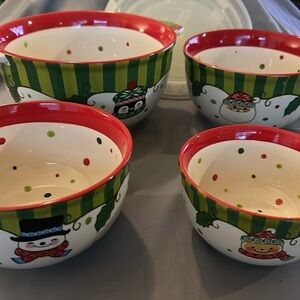 Temptations Christmas 4 Mixing Bowls Winter Whimsy Nesting Bowl Set